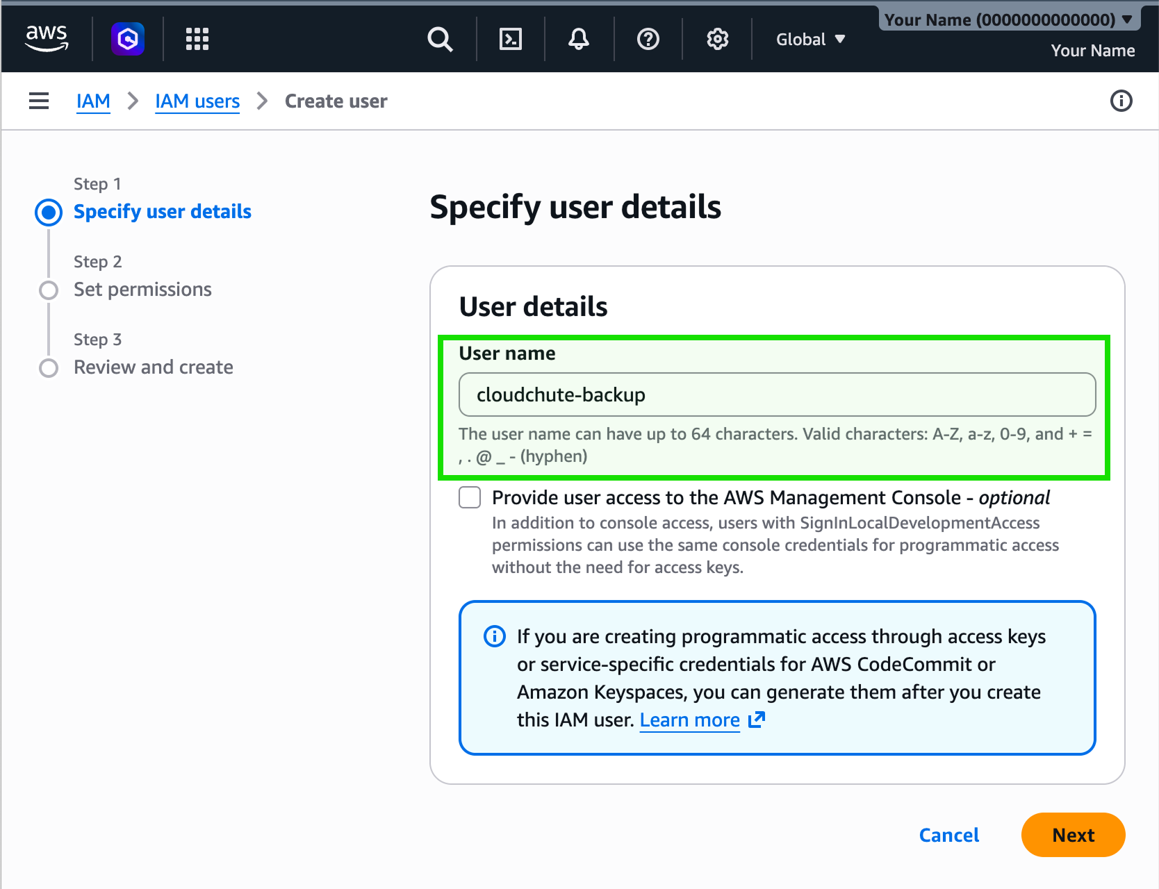 Amazon S3 Create IAM User