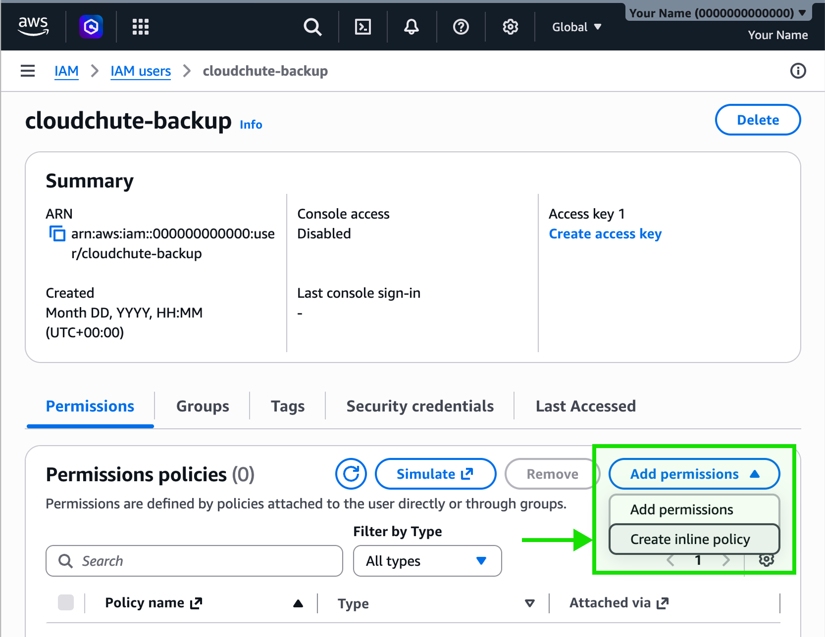Amazon S3 Create inline policy