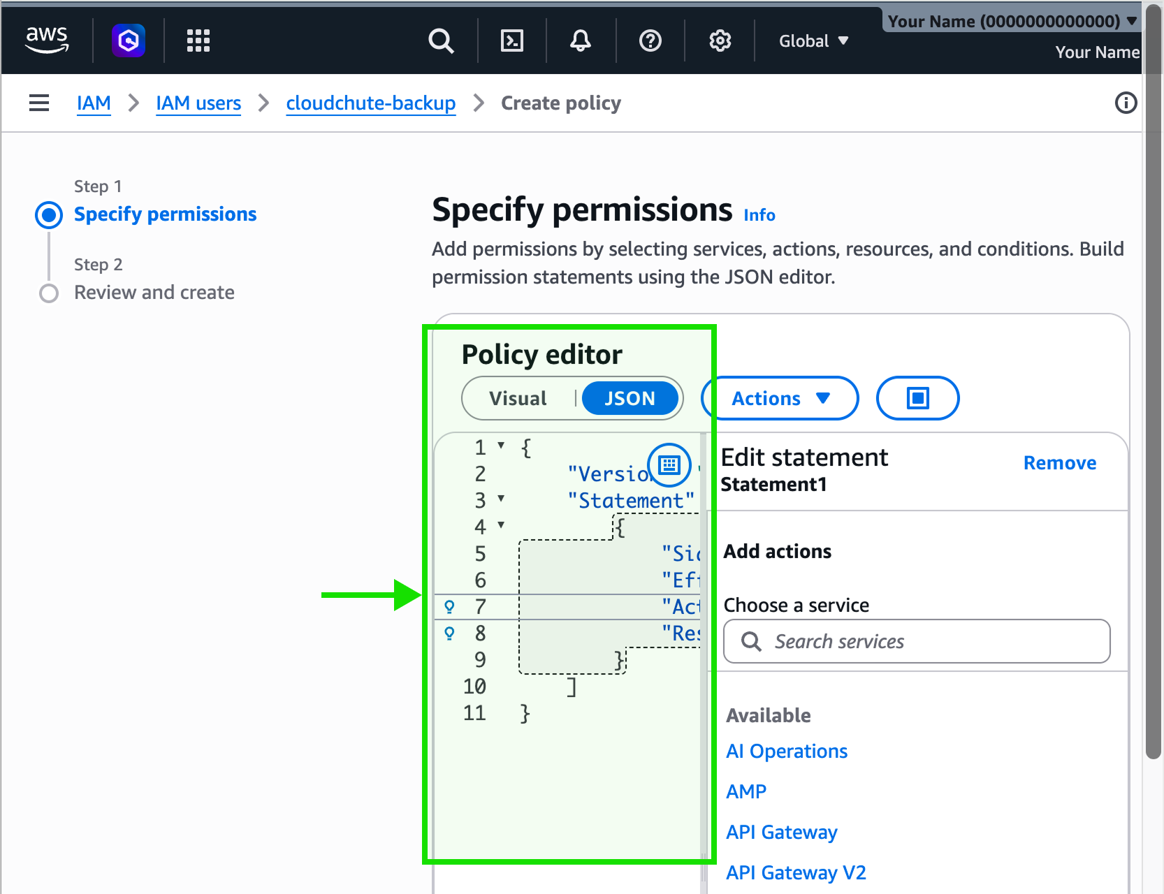 Amazon S3 Paste inline policy JSON